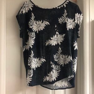 Loft Linen Blend Floral Navy Shirt - Large